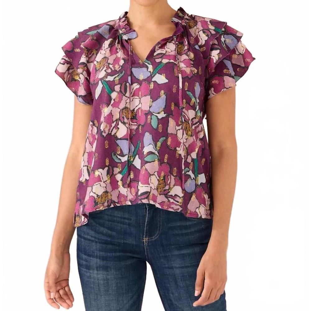 NEW ALIVIA veronica top in cranberry stained glass floral